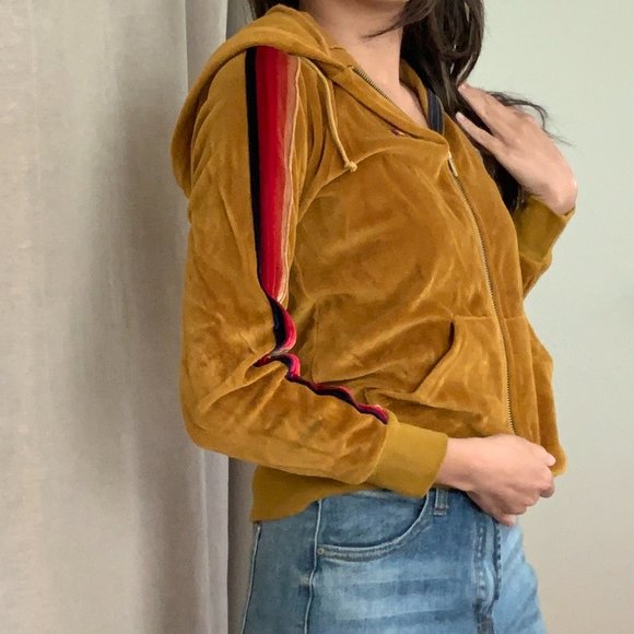 Aviator Nation - Gold Velvet Zippered Hoodie